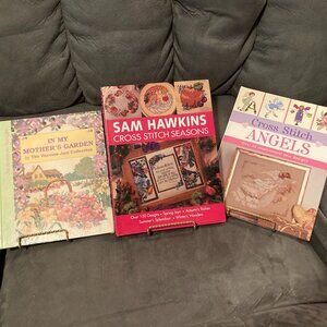 VTG Lot of 3 Cross Stitch Pattern Books-Seasons-Angels-In My Mother's Garden-EUC